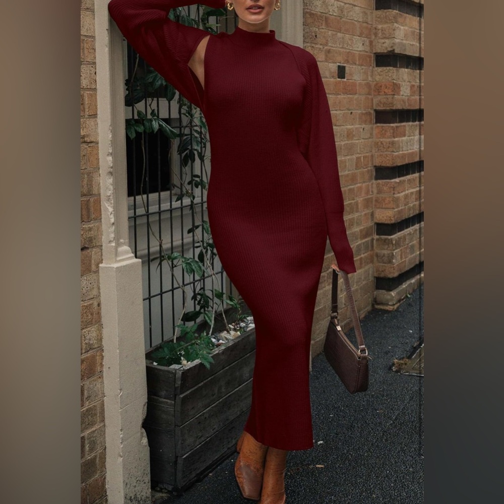 NWOT Elegant Burgundy Sleeveless 2 piece Dress M - Picture 5 of 9
